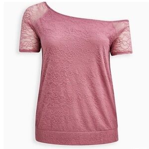 Torrid Off-Shoulder Knit Lace Sleeve Tee - Mauve